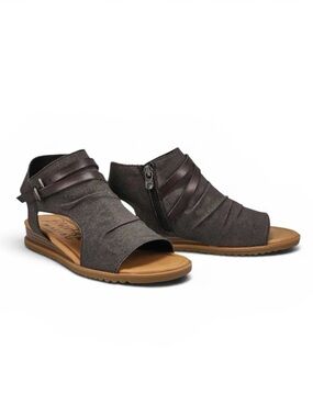 Blowfish Malibu Open Toe Gladiator Washed Black Denim Micro Wedge Sandals